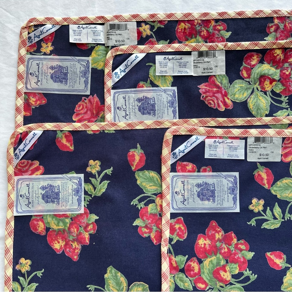 4PC April Cornell Home Collection Strawberry Oil PM Rose Floral Placemat SET - Picture 10 of 16